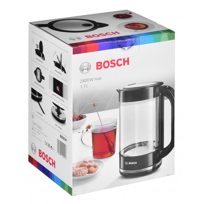 Bosch TWK70B03 electric kettle 1.7 L 2400 W Black, Transparent