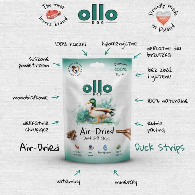 OLLO Air-Dried Duck strips - dog treat - 80g OLLO Air-Dried Duck strips - dog treat - 80g