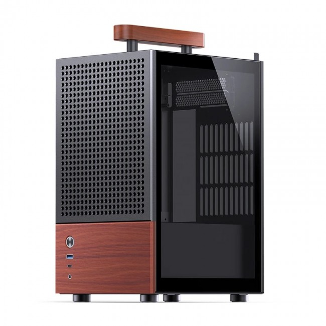 Jonsbo T6 PC Case, Mini-Tower, Mini-ITX, Tempered Glass, Wood, black