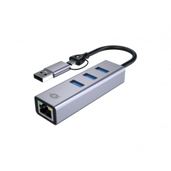 Conceptronic ABBY25G USB-C to Gigabit Network Adapter with 3-Port USB Hub
