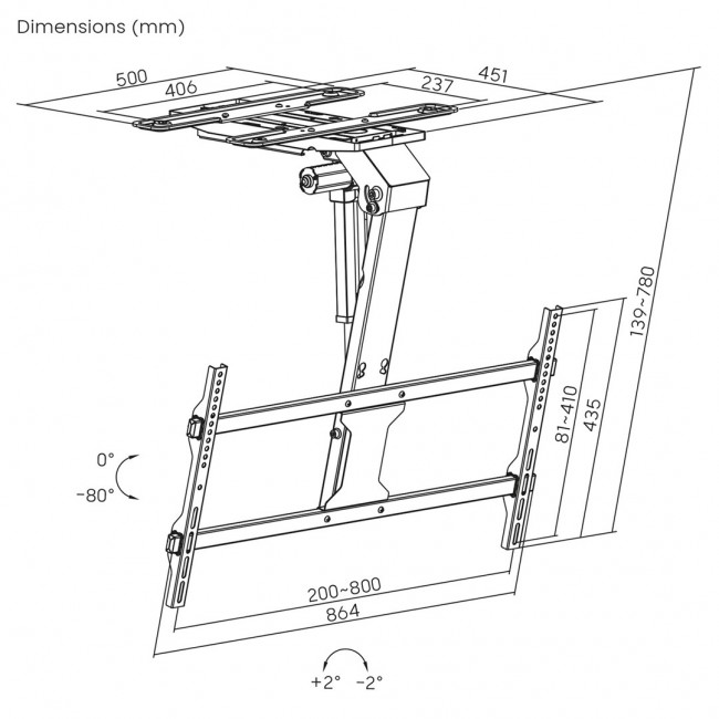 Maclean electric TV mount, ceiling mount, Tuya support, max. VESA 800x400, for TV 43-86