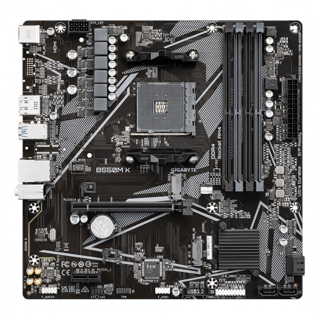 GIGABYTE B550M K Motherboard - AMD Ryzen 5000 CPUs, up to 4733MHz DDR4, 1xPCIe 4.0 + 1xPCIe 3.0 M.2, 1GbE LAN, USB 3.2 Gen 1 GIGABYTE B550M K Motherboard - AMD Ryzen 5000 CPUs, up to 4733MHz DDR4, 1xPCIe 4.0 + 1xPCIe 3.0 M.2, 1GbE LAN, USB 3.2 Gen 1