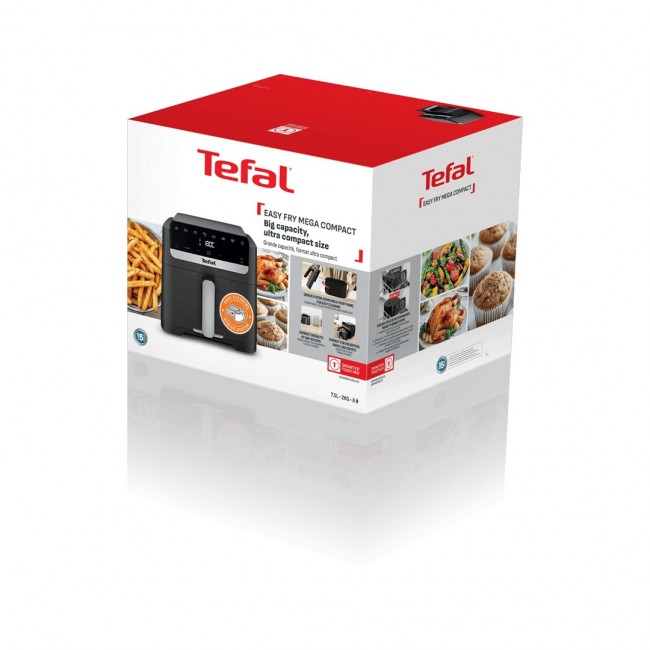 Tefal Easy Fry Mega Compact EY866HE1 fryer Single 7.5 L Stand-alone Hot air fryer Black, Silver
