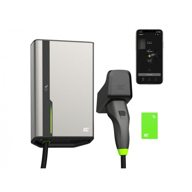 Green Cell GC EVGC021B2275 - Wallbox, 3,6 - 22 KW, 7,5 m, NFC Grey Aluminium Wall Built-in display LED