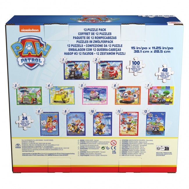 Games PAW Patrol, 12-Puzzle Pack 24-Piece 48-Piece 100-Piece Kids Puzzles Chase Marshall Skye Everest Rubble Zuma Rocky, for Preschoolers Ages 4 and up