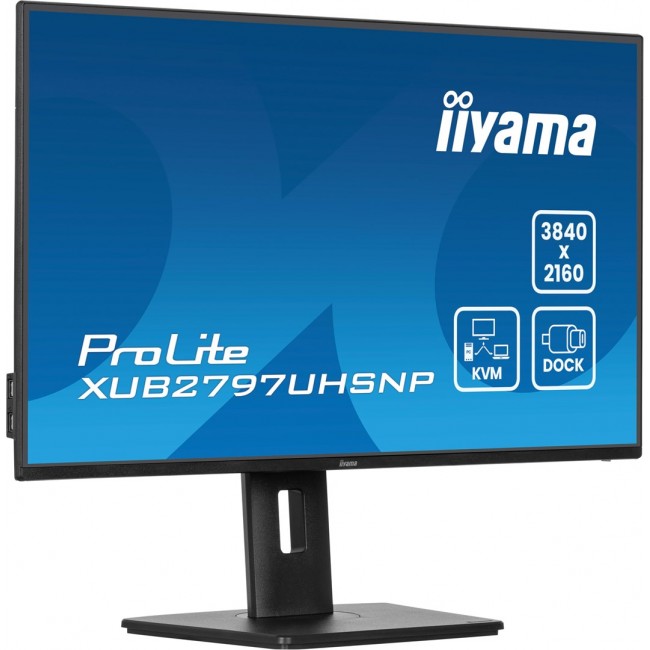 iiyama ProLite 27 4K IPS technology panel with RJ45 (LAN), KVM Switch and USB-C Dock with 96W power delivery