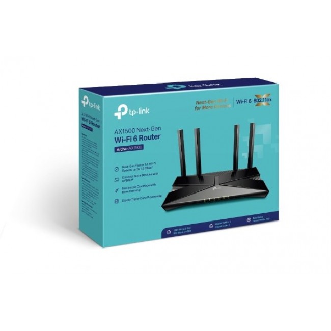 TP-Link Archer AX1500 wireless router Gigabit Ethernet Dual-band (2.4 GHz / 5 GHz) Black