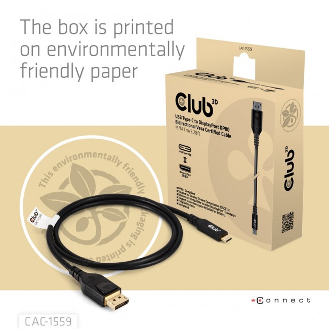 Cable USB-C to DP 1M/M/M CAC-1559 Club3D Cable USB-C to DP 1M/M/M CAC-1559 Club3D