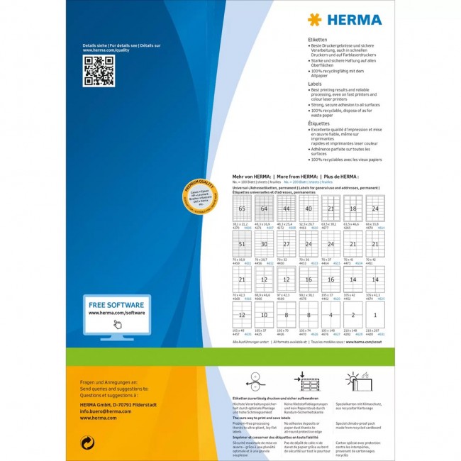 HERMA Labels Premium A4 210x148 mm white paper matt 400 pcs.