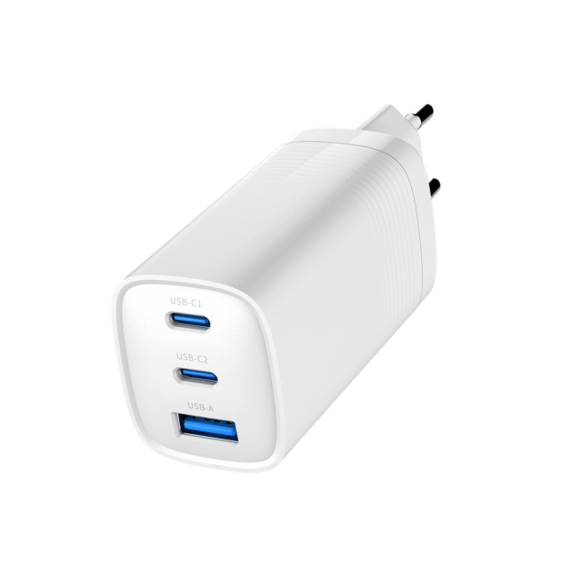 Gembird TA-UC-PDQC65-01-W 3-port 65 W GaN USB PowerDelivery fast charger, white Gembird TA-UC-PDQC65-01-W 3-port 65 W GaN USB PowerDelivery fast charger, white