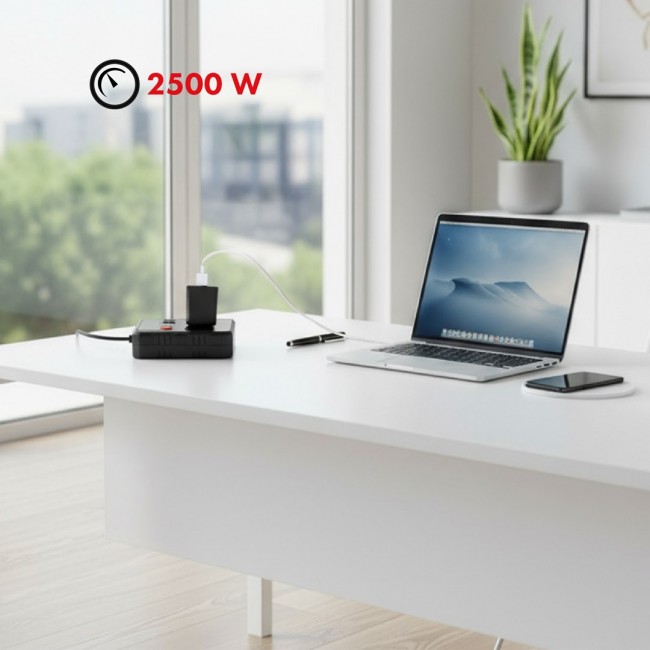 Maclean power strip, extender 2 sockets + 3xUSB, 110-240V AC 50/60Hz, 2.1A max 2500W, 3 m, black, MCE388 B Maclean power strip, extender 2 sockets + 3xUSB, 110-240V AC 50/60Hz, 2.1A max 2500W, 3 m, black, MCE388 B