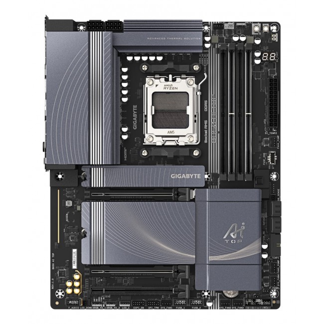 GIGABYTE B850 AI TOP Motherboard - AMD Ryzen 9000 Series CPUs, 16+2+2 Phases Digital VRM, up to 8600MHz DDR5 (OC), 2xPCIe 5.0 + 1xPCIe 4.0 M.2, 10 LAN, WIFI 7, USB 3.2 Gen 2x2