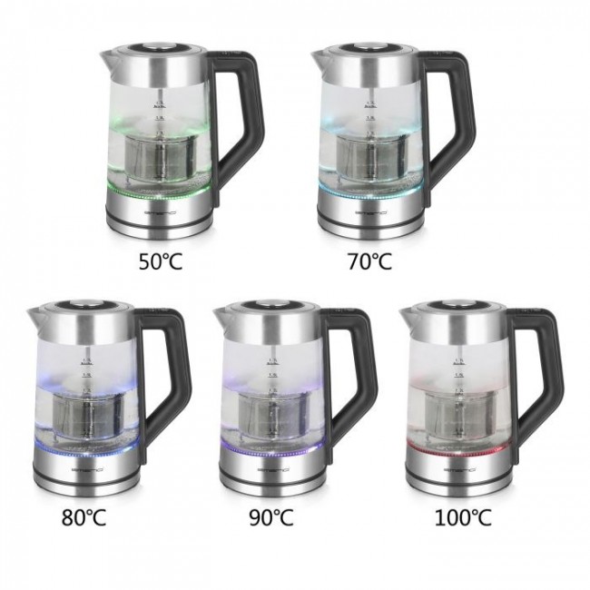 Emerio WK-122730 electric kettle 1.7 L 2200 W Black, Silver, Transparent