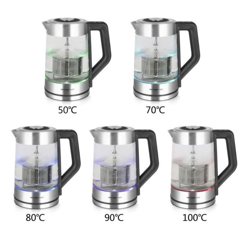 Emerio WK-122730 electric kettle 1.7 L 2200 W Black, Silver, Transparent