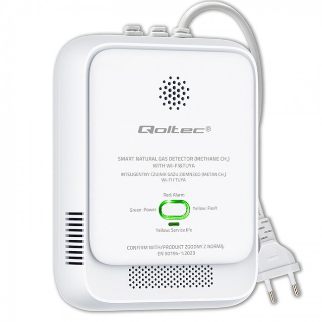 Qoltec 52651 Natural Gas Leak Sensor | CH4 detector | NG | Tuya | Wi-Fi | 85dB alarm | LED