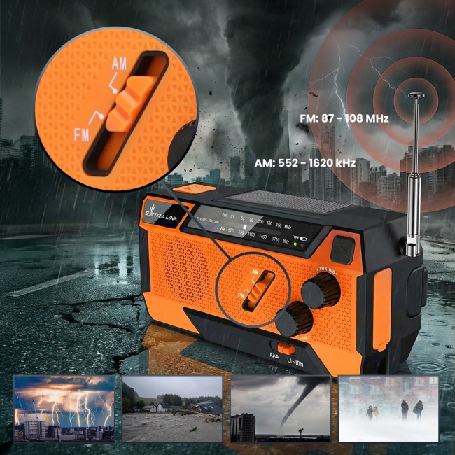Extralink RADIO AWARYJNE SOLARNE Z KORBKA DYNAMO POWERBANK 4000MAH Z LATARKA SOS SR-4000 Portable Analog Black, Orange