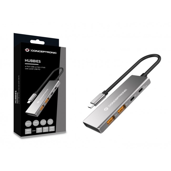 Conceptronic HUBBIES15G interface hub USB 3.2 Gen 2 (3.1 Gen 2) Type-C 10000 Mbit/s Grey
