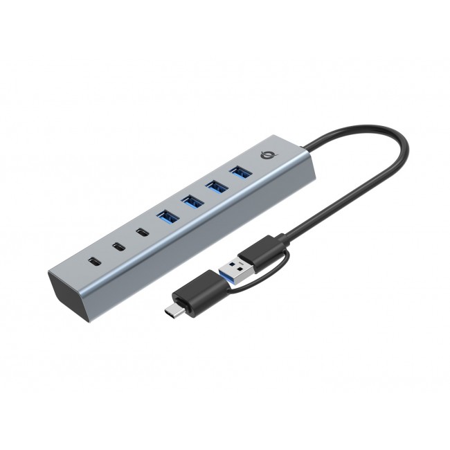 Conceptronic HUBBIES20GP 7-Port USB 3.0 Hub with Power Adapter, 5Gbps, USB-C x 3, USB-A x 4