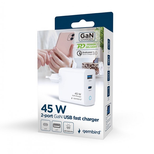 Gembird TA-UC-PDQC45L-W-01 mobile device charger Universal White AC Fast charging Indoor Gembird TA-UC-PDQC45L-W-01 mobile device charger Universal White AC Fast charging Indoor