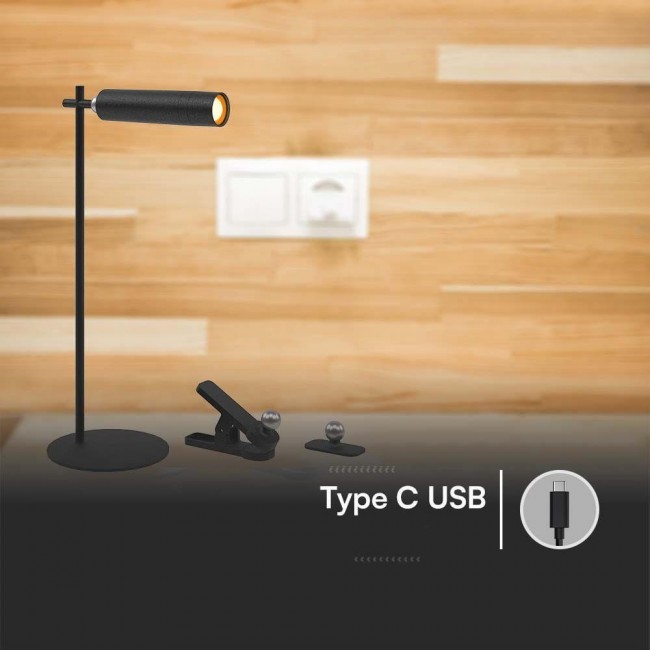 Desk lamp V-TAC VT-7413 4in1, wall lamp, clip, torch 3W LED 37cm 4000K 300lm (SKU 23042) Black Desk lamp V-TAC VT-7413 4in1, wall lamp, clip, torch 3W LED 37cm 4000K 300lm (SKU 23042) Black