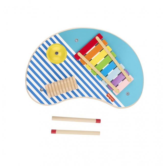 Fisher-Price Wooden Musical Table with Percussion Instrument Toys, 3 Wood Pieces