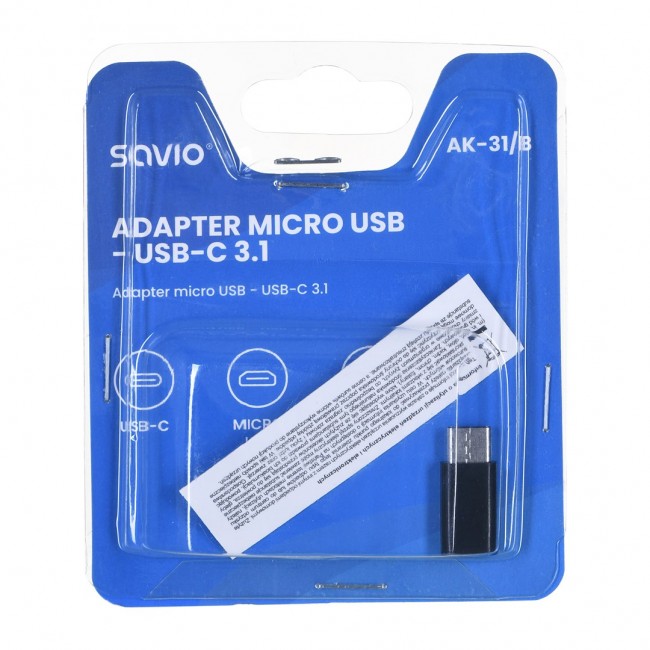 Savio AK-31 / B cable interface/gender adapter Micro USB USB 3.1 Typ C Black