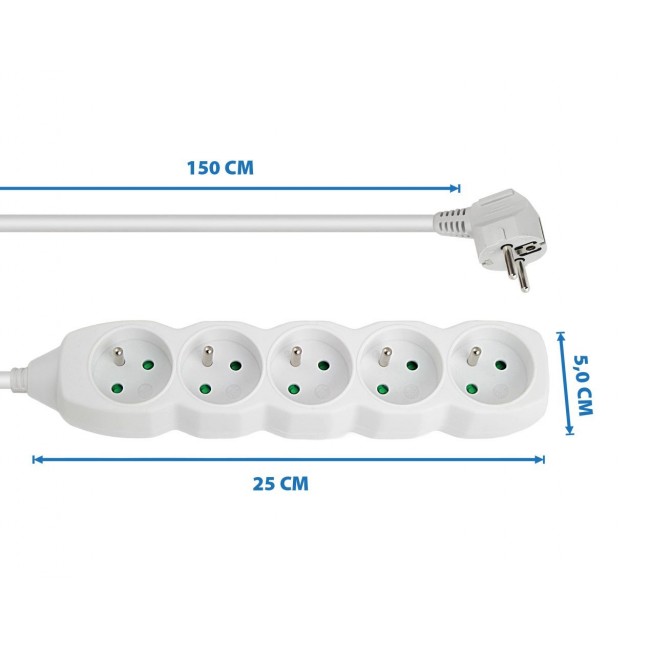 Esperanza ELK207W power extension 1.5 m 5 AC outlet(s) Indoor White
