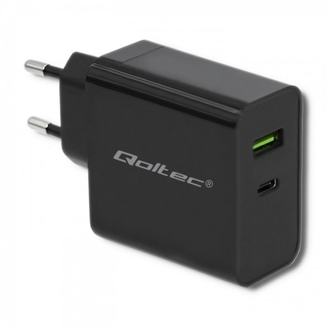 Qoltec 51717 Charger | 45W | 5-20V | 2.25-3A | USB type C PD | USB | Black Qoltec 51717 Charger | 45W | 5-20V | 2.25-3A | USB type C PD | USB | Black