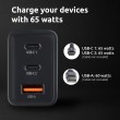 Intenso Power Adapter W65ACC, USB power adapter with 1 USB-A and 2 USB-C ports, black