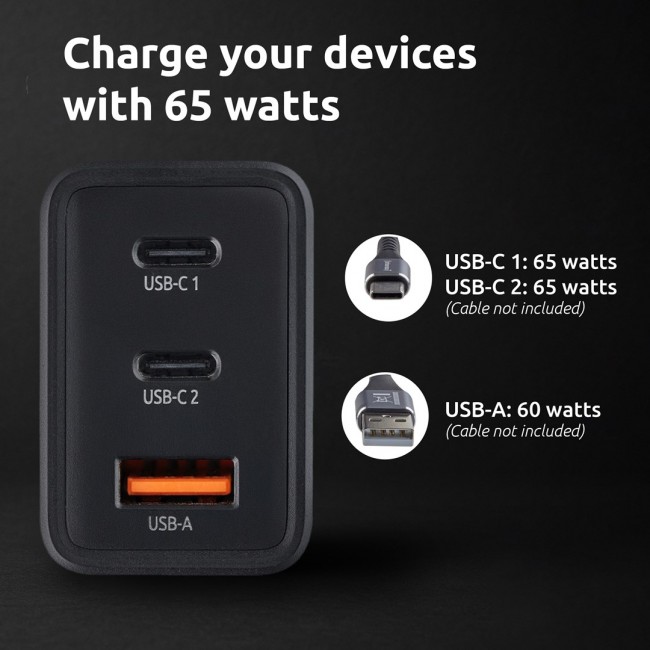 Intenso Power Adapter W65ACC, USB power adapter with 1 USB-A and 2 USB-C ports, black