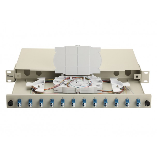 Equip 12-Port Fiber Optic Splice Box, LC Duplex, OS2, 1U, Equipped, Grey