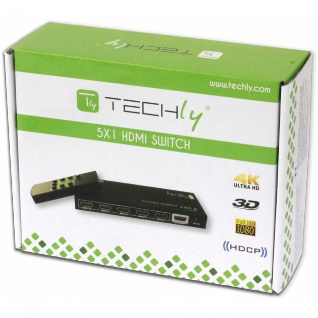 Techly 5 IN 1 OUT HDMI Switch with Remote Control, 4Kx2K, 3D IDATA HDMI-4K51 Techly 5 IN 1 OUT HDMI Switch with Remote Control, 4Kx2K, 3D IDATA HDMI-4K51