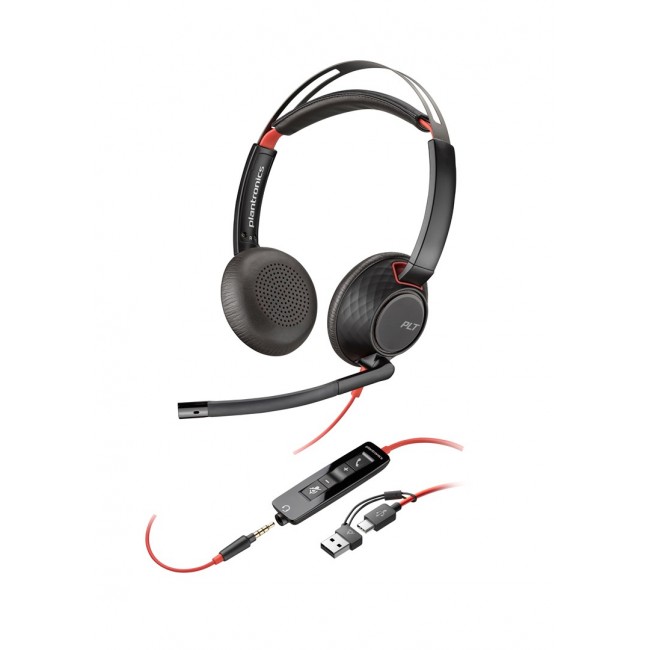 Poly Blackwire 5220 Stereo USB-C Headset +3.5mm Plug +USB-C/A Adapter Poly Blackwire 5220 Stereo USB-C Headset +3.5mm Plug +USB-C/A Adapter