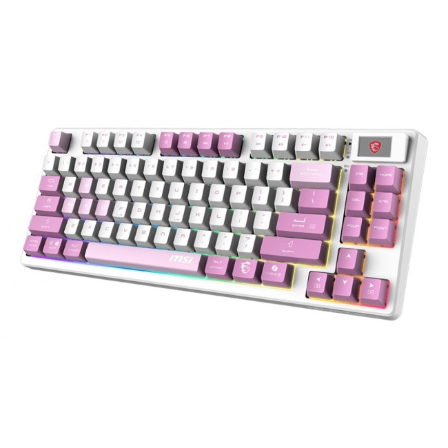 MSI FORGE GK600 TKL WIRELESS VIOLET keyboard Gaming USB + Bluetooth QWERTY Spanish Pink, Violet, White
