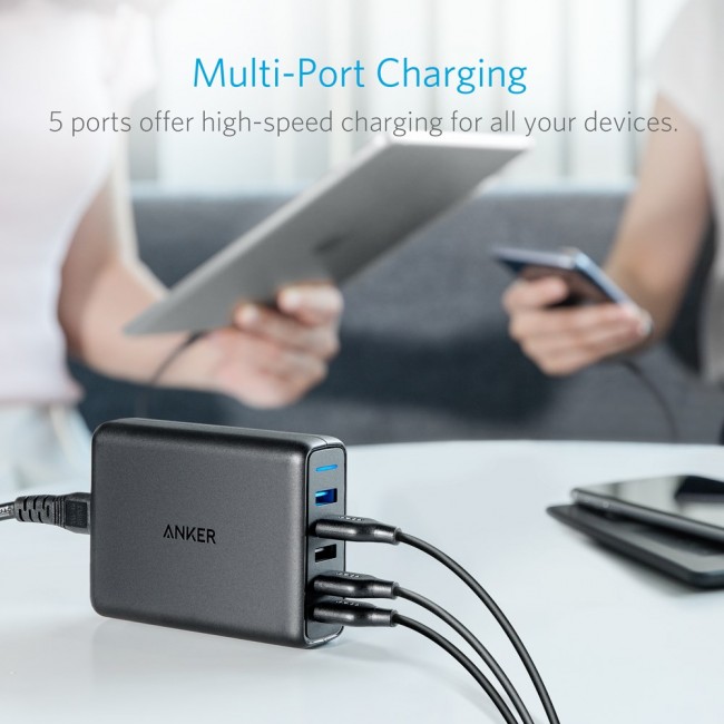 Anker PowerPort Speed 5, 63W 5 Port USB Charger, Power Adapters with Quick Charge 3.0