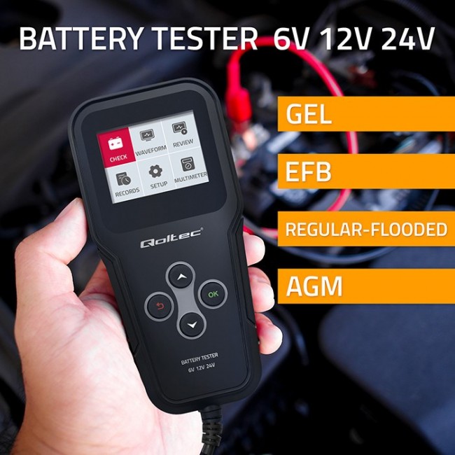 Qoltec Digital 3-in-1 Battery Tester with LCD | Polish Menu | 6V | 12V | 24V | 10Ah-200Ah Qoltec Digital 3-in-1 Battery Tester with LCD | Polish Menu | 6V | 12V | 24V | 10Ah-200Ah