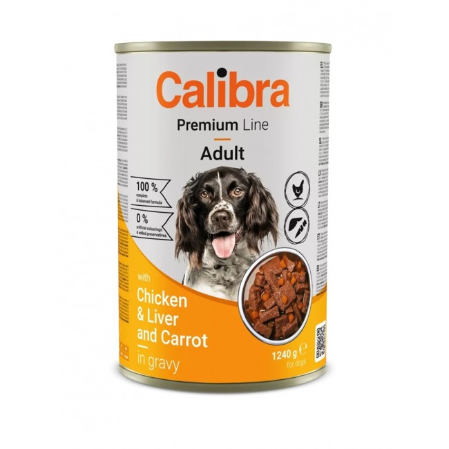 CALIBRA Premium Line Adult Chicken with liver and carrot - wet dog food - 1240g