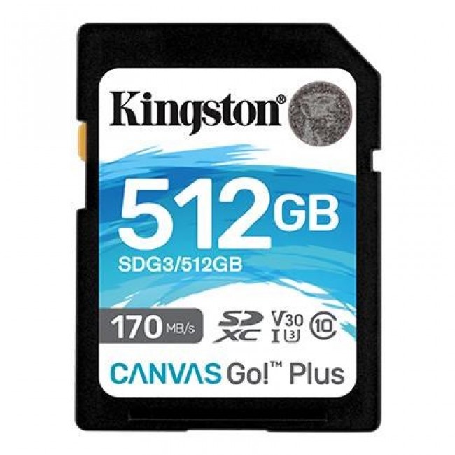 Kingston Technology Canvas Go! Plus 512GB SDXC Canvas Go Plus 170R C10 UHS-I U3 V30 Kingston Technology Canvas Go! Plus 512GB SDXC Canvas Go Plus 170R C10 UHS-I U3 V30