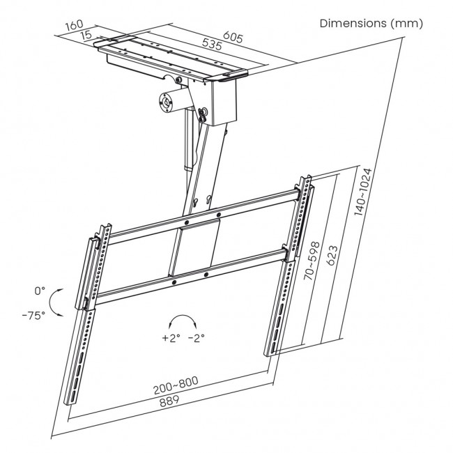 Maclean Electric TV Mount, Ceiling-Mounted, Tuya Compatible, Max. VESA 800x400, for 43-86