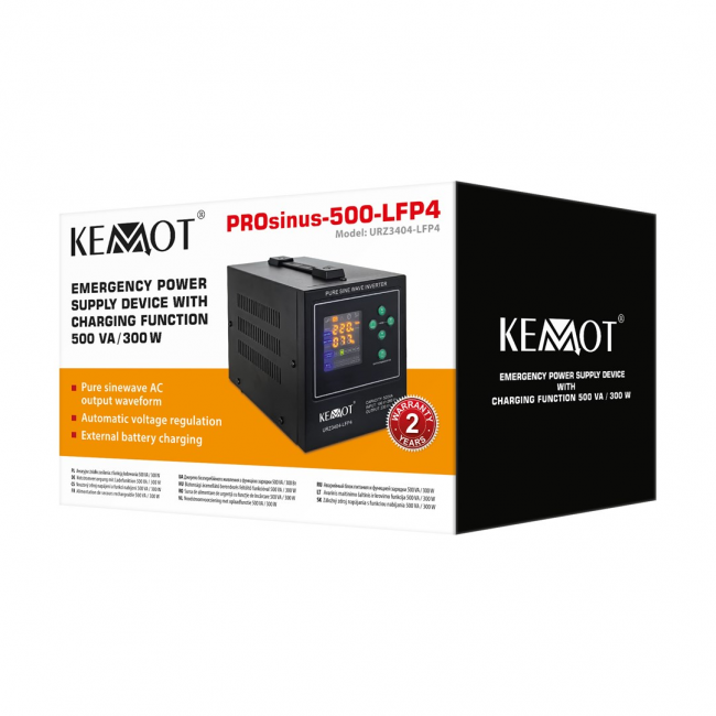 KEMOT PROsinus-500-LiFePo4 emergency power supply a pure sine wave inverter with a 12V charging function, 230V, 500VA/300W