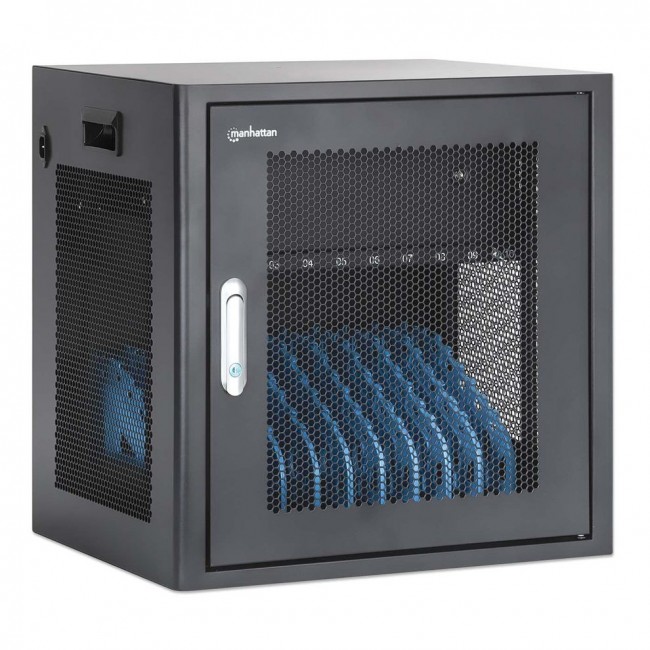Manhattan Laptop Charging Cabinet Desktop via AC Adapter (EU) 10-bay, Install device's AC Adapter (power cables) into unit, Suitable for ALL laptops (to 16