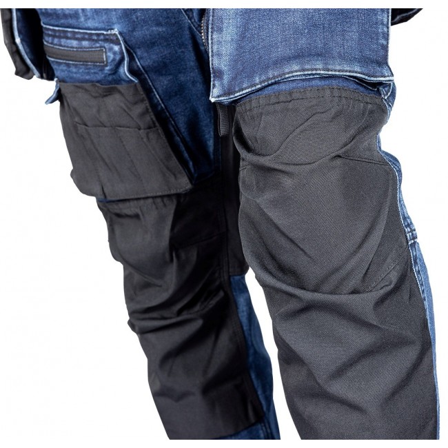 NEO TOOLS DENIM Work Trousers, Cordura Reinforcements, Detachable Holster Pockets, Navy Blue, Size M/50