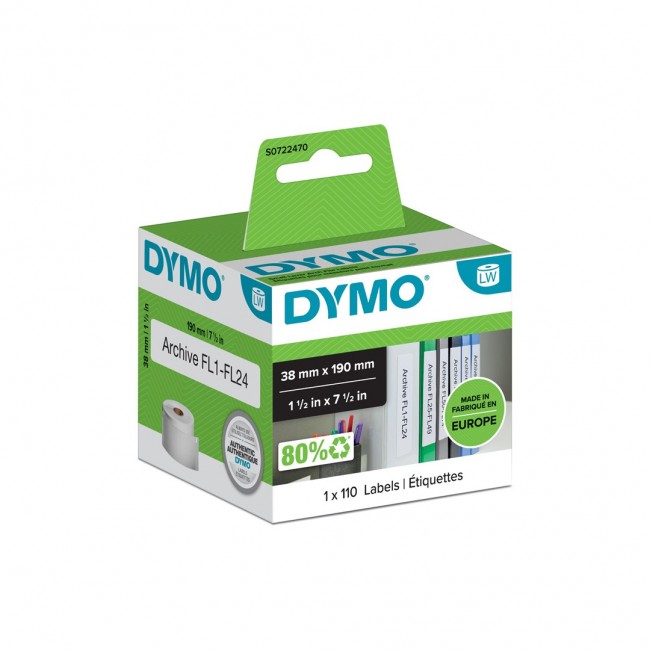 DYMO Small Lever Arch File Labels - 38 x 190 mm - S0722470 DYMO Small Lever Arch File Labels - 38 x 190 mm - S0722470