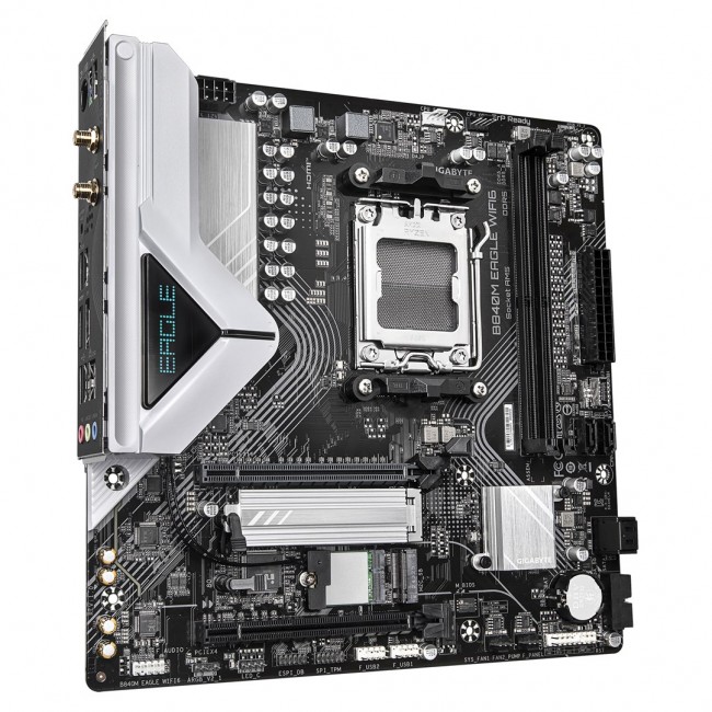GIGABYTE B840M EAGLE WIFI6 Motherboard - AMD Ryzen 9000 CPUs, 5+2+2 Phases VRM, up to 7600MHz DDR5(O.C), 1xPCIe 4.0 + 1xPCIe 3.0 M.2, Wi-Fi 6, 2.5GbE LAN, USB 3.2 Gen 1 GIGABYTE B840M EAGLE WIFI6 Motherboard - AMD Ryzen 9000 CPUs, 5+2+2 Phases VRM, up to 7600MHz DDR5(O.C), 1xPCIe 4.0 + 1xPCIe 3.0 M.2, Wi-Fi 6, 2.5GbE LAN, USB 3.2 Gen 1