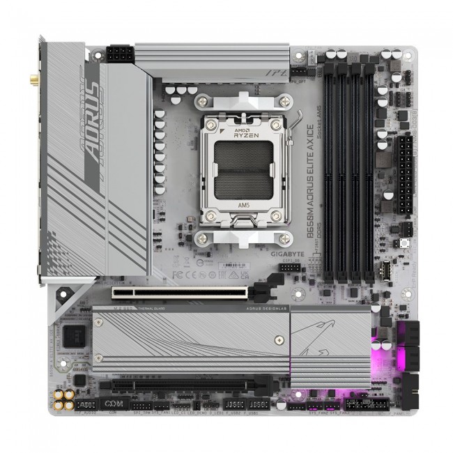 GIGABYTE B650M AORUS ELITE AX ICE Motherboard - AMD Ryzen 9000 Series CPUs, 12+2+2 Phases VRM, up to 8000MHz DDR5 (OC), 1xPCIe 5.0 + 1xPCIe 4.0 M.2, 2.5GbE LAN, WIFI 6E, USB 3.2 Gen 2x2