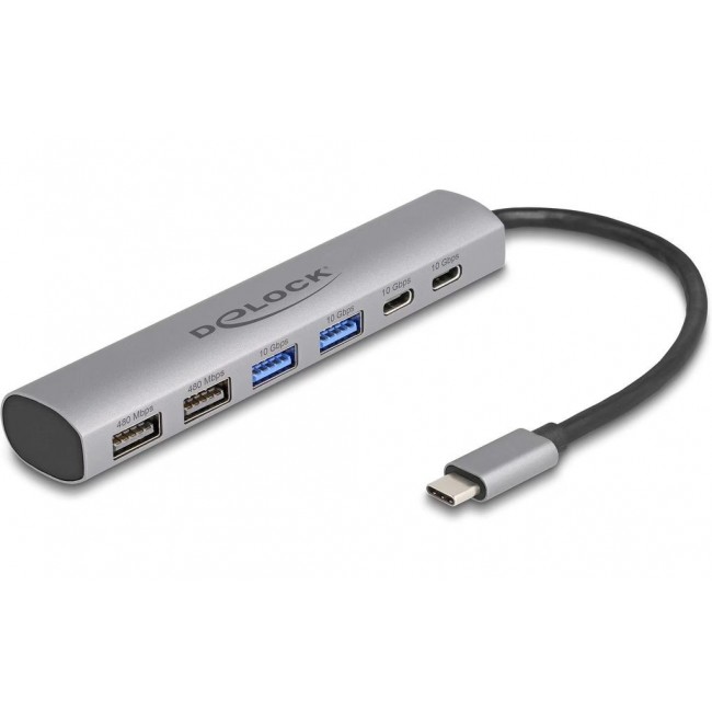 DeLOCK 6 Port USB Hub with 4 x USB Type-A female and 2 x USB Type-C female