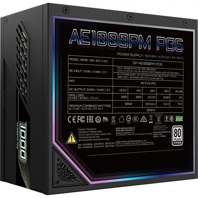 Power Supply Gigabyte Aorus Elite Platinum ATX 3.1 1000W Power Supply Gigabyte Aorus Elite Platinum ATX 3.1 1000W