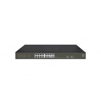LevelOne Hilbert 18-Port Gigabit PoE Smart Lite Switch, 16 PoE Outputs, 2 x Gigabit SFP, 802.3at/af PoE, 230W PoE Power Budget