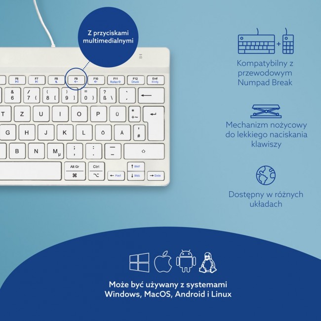 R-Go Tools Ergonomic keyboard R-Go Compact Break, compact keyboard with break software, QWERTZ (DE), wired, white R-Go Tools Ergonomic keyboard R-Go Compact Break, compact keyboard with break software, QWERTZ (DE), wired, white