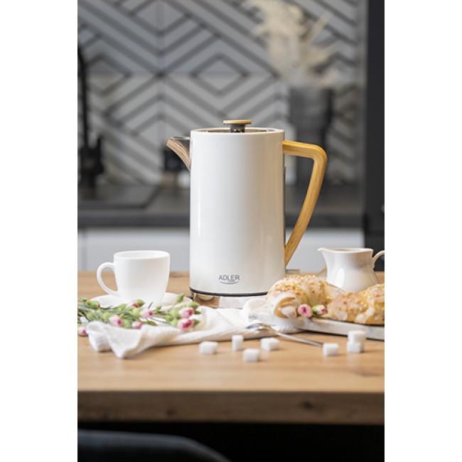 Adler AD 1347W electric kettle 1.5 L 2200 W White, Wood